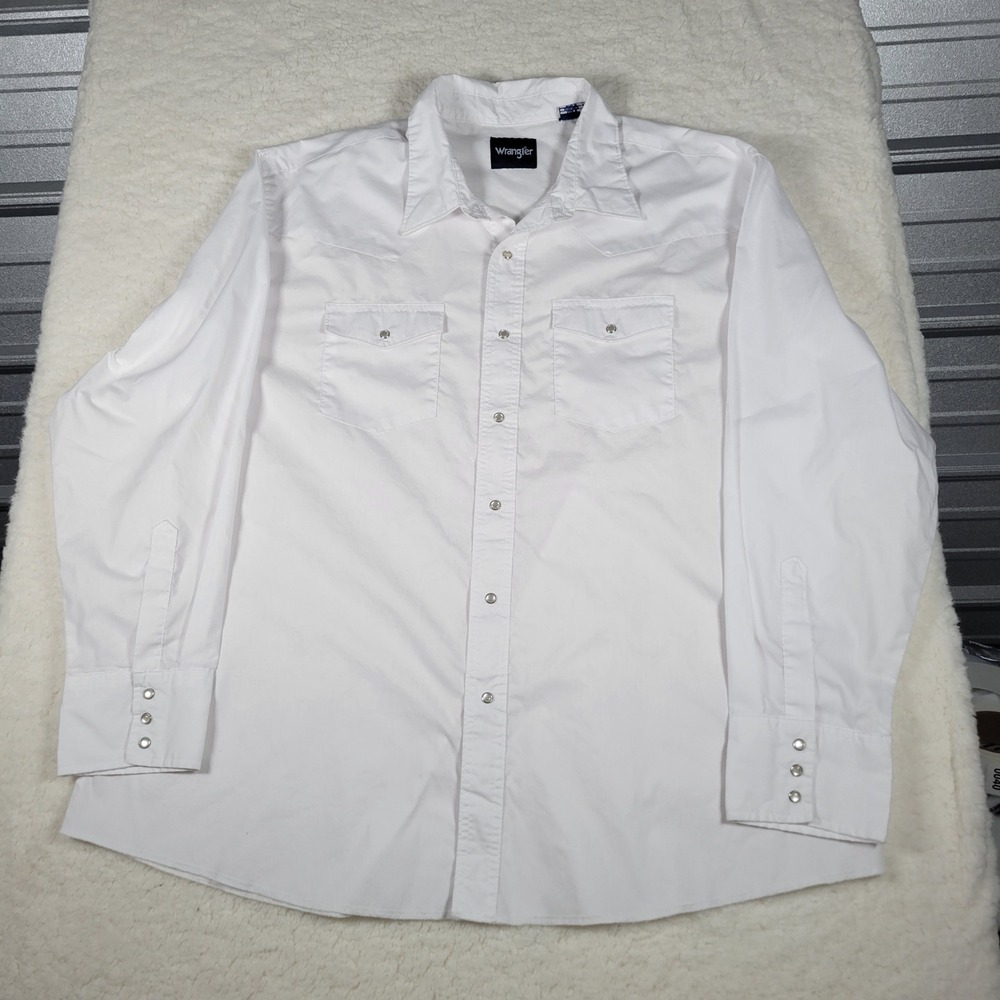 Wrangler Mens Western Snap Front Shirt White Long Sleeve 3X Big 71105WH